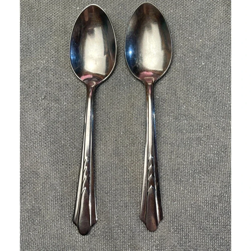 Vintage EKCO EKS7 Set of Two Teaspoons Stainless Steel Art Deco